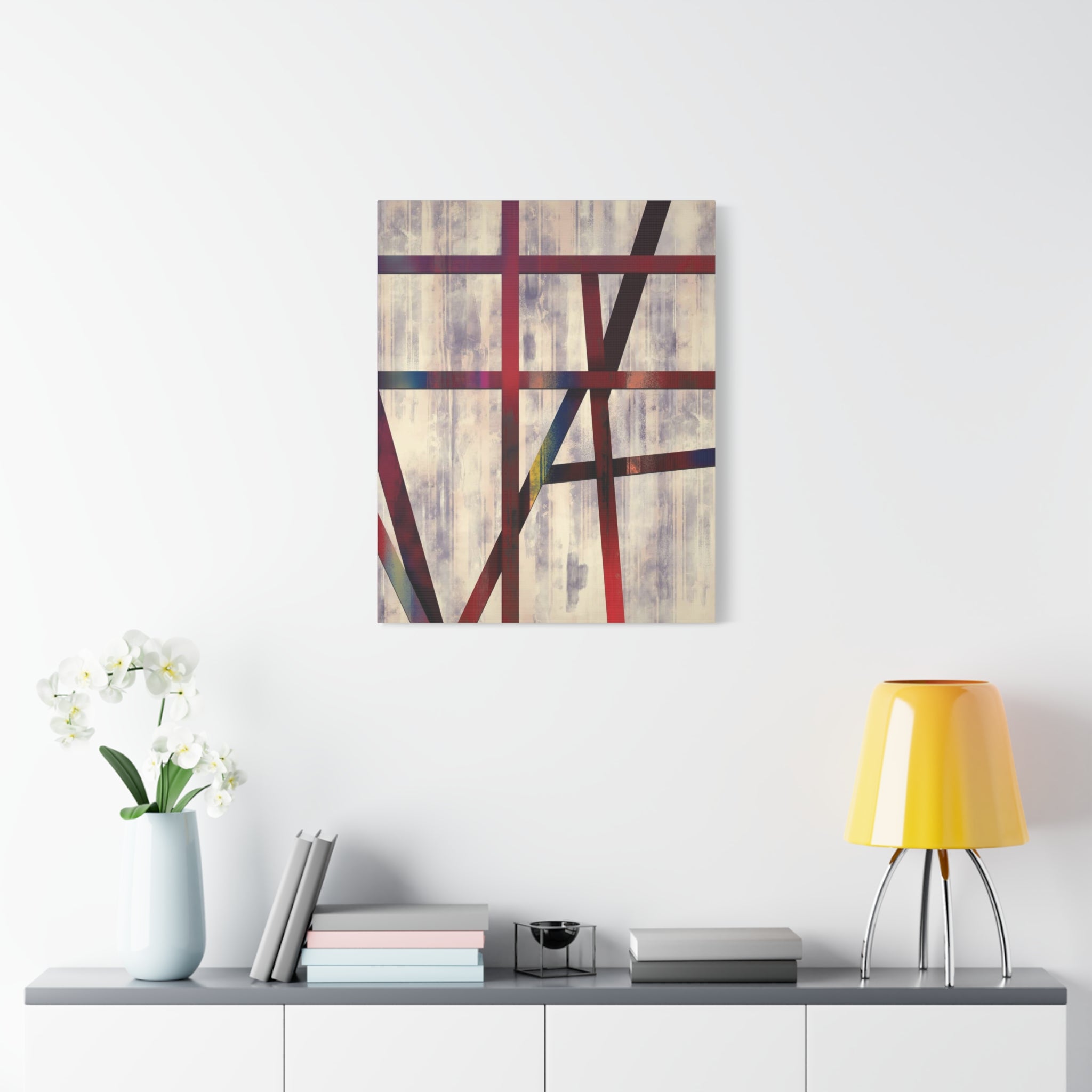 Abstract Geometric Canvas Wall Art — Modern Red & Neutral Stretched Matte Print