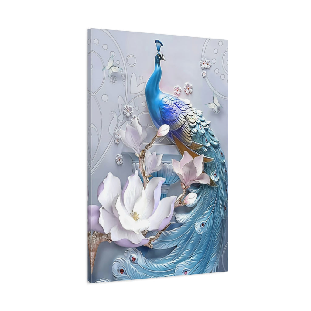 Blue Peacock Floral Canvas Wall Art — Matte Stretched 1.25" 