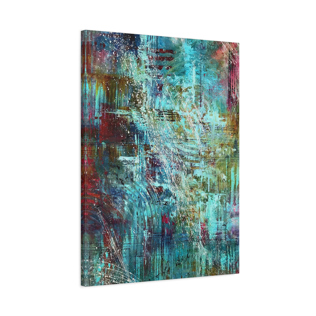 Abstract Teal & Gold Matte Canvas Art - Stretched Wall Decor