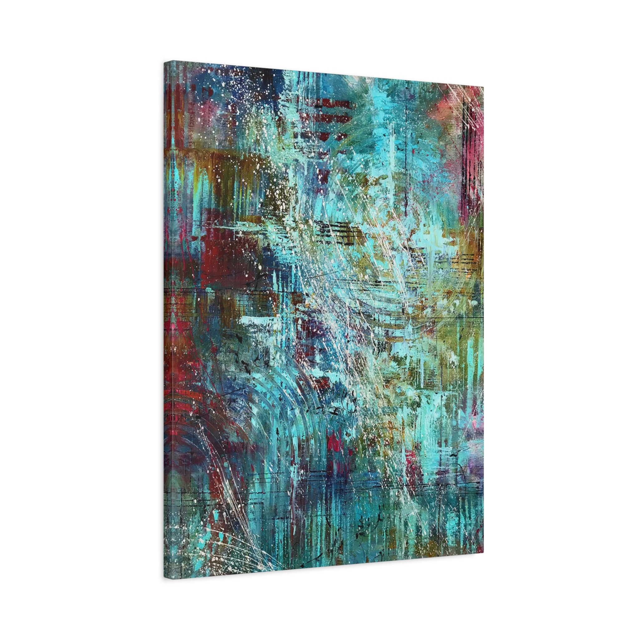 Abstract Teal & Gold Matte Canvas Art - Stretched Wall Decor