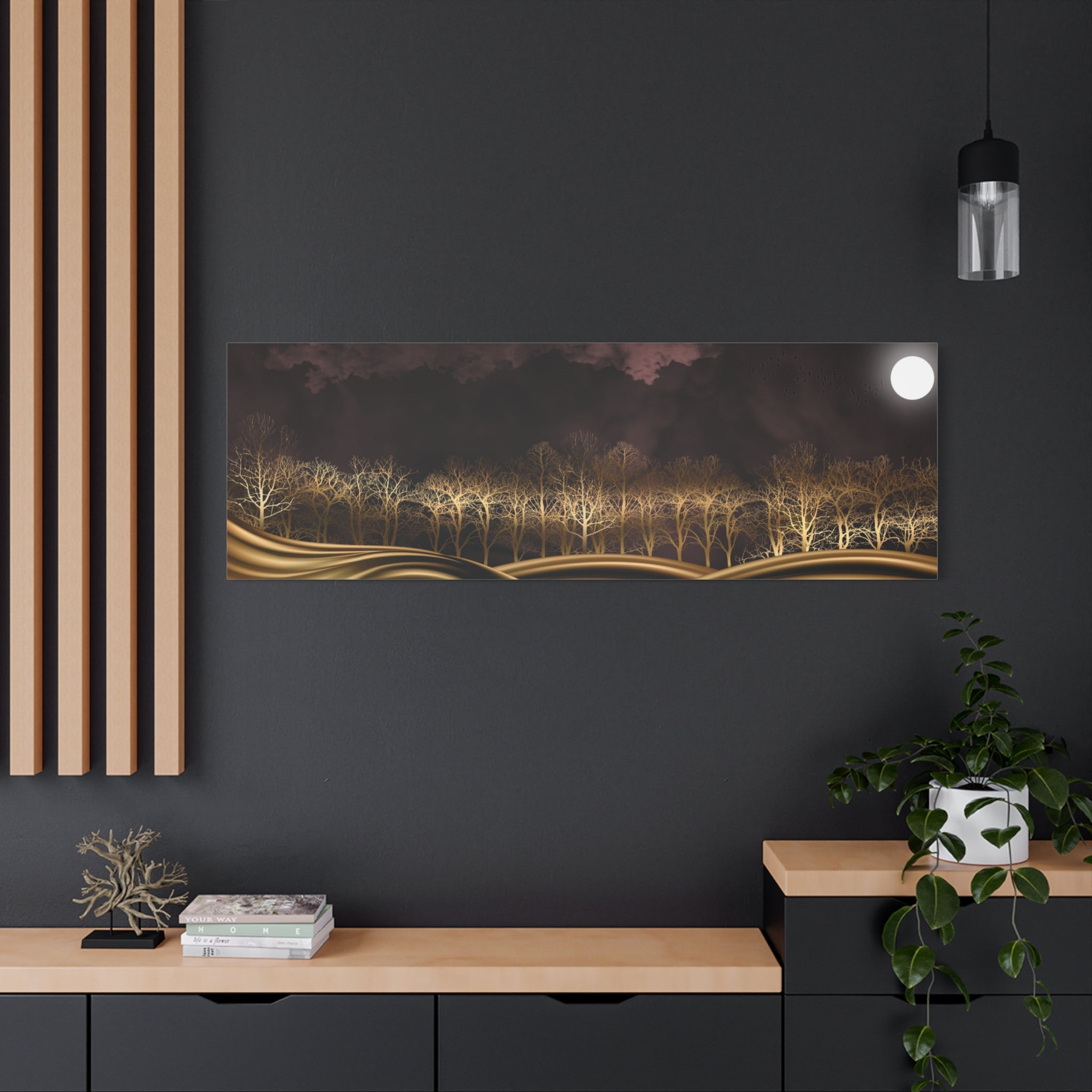 Moonlit Gold Forest — Matte Stretched Canvas Wall Art