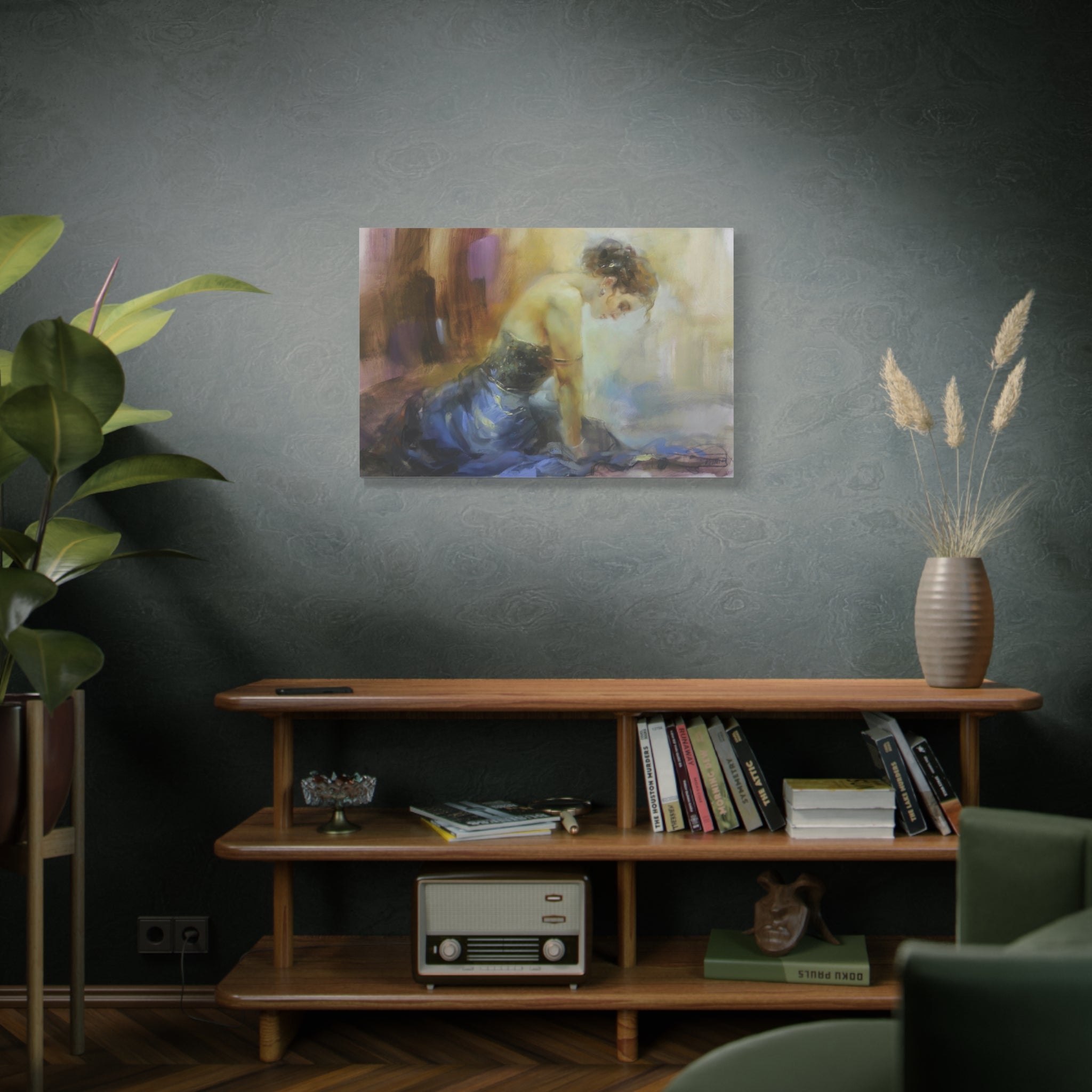 Canvas Wall Art – Serene Woman in Blue, Matte Stretched Canvas