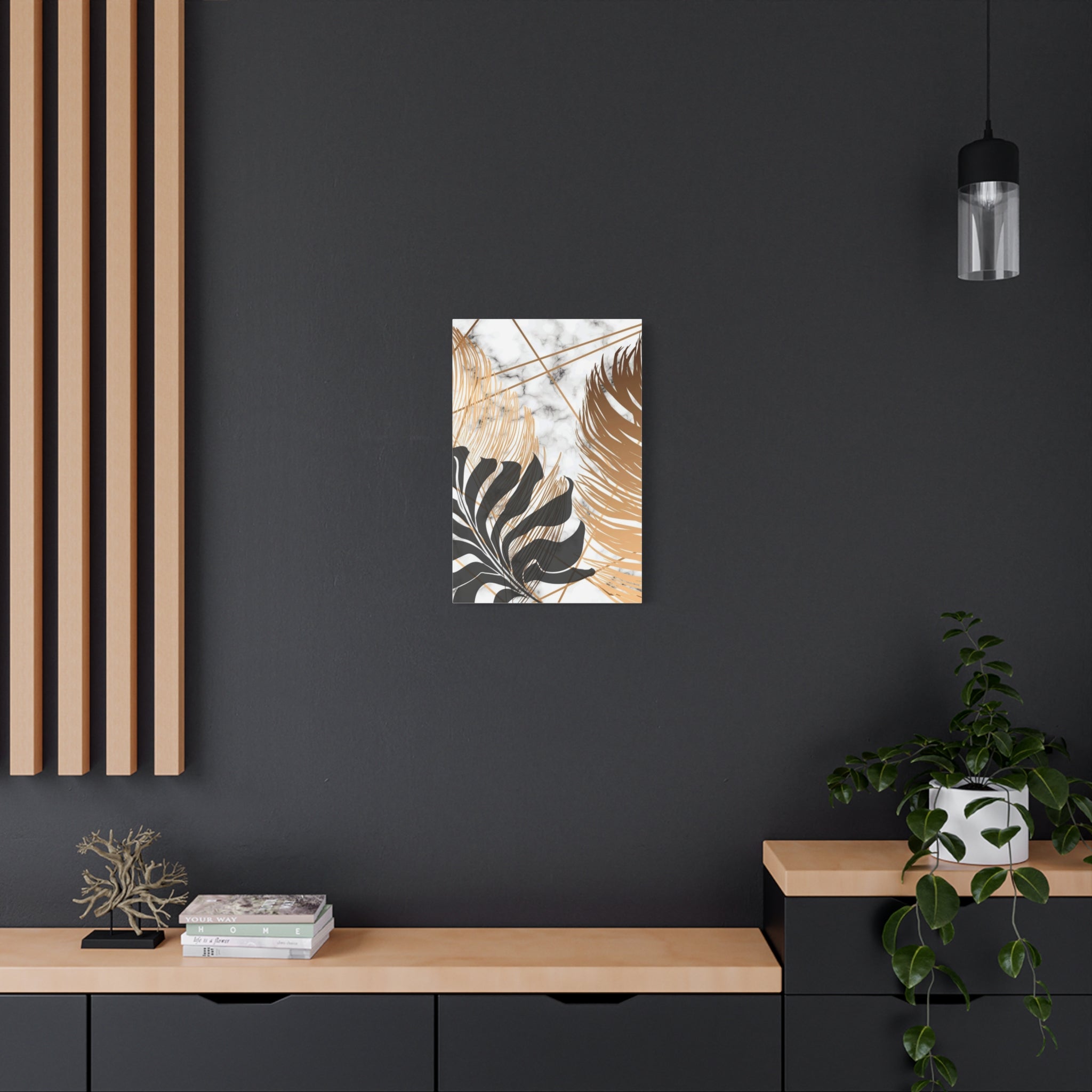 Tropical Palm Canvas Wall Art — Gold & Marble Botanical Print