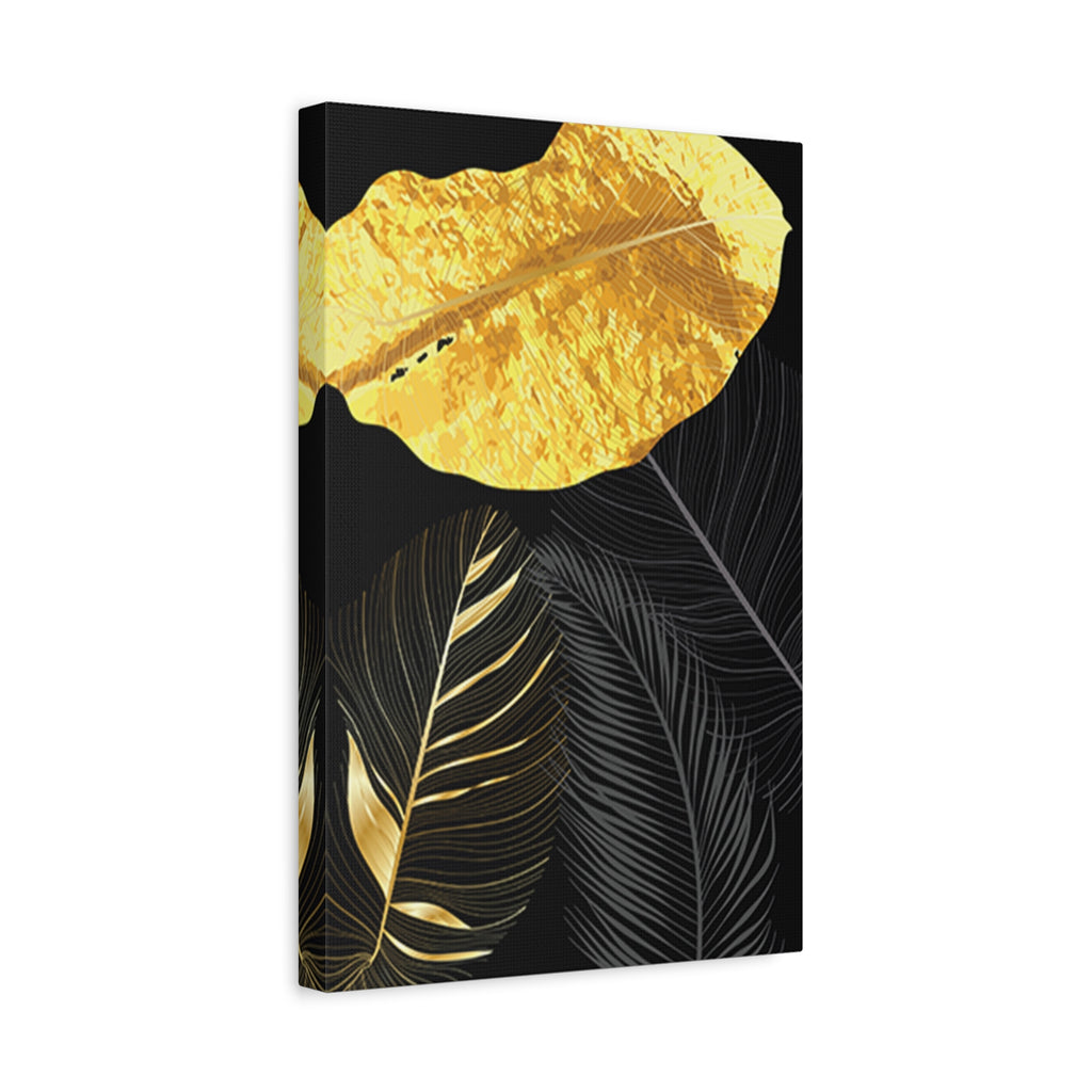 Gold Leaf Feathers Matte Canvas Wall Art 