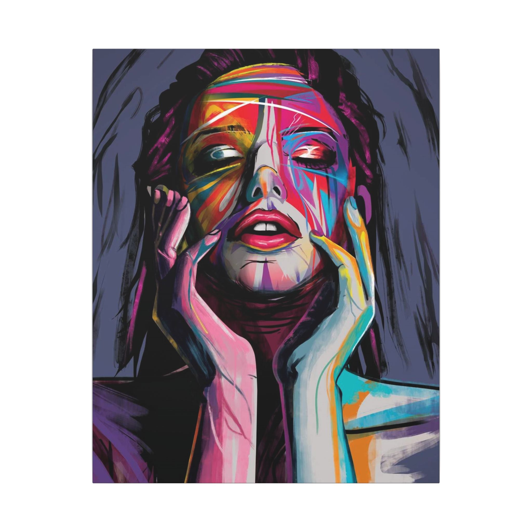 Abstract Colorful Woman Portrait Canvas — Modern Pop Art Face Wall Decor 
