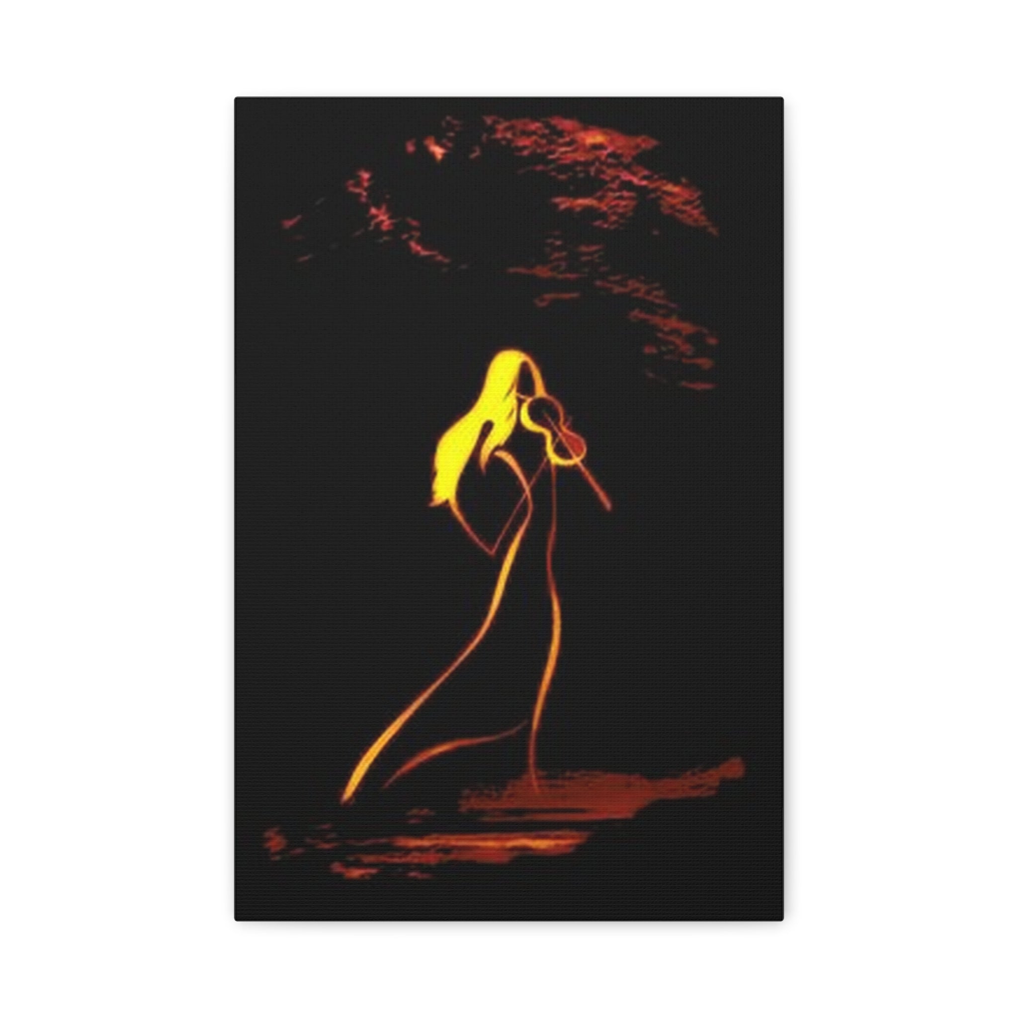 Sunset Singer Canvas Wall Art — Minimalist Neon Female Vocalist Silhouette 