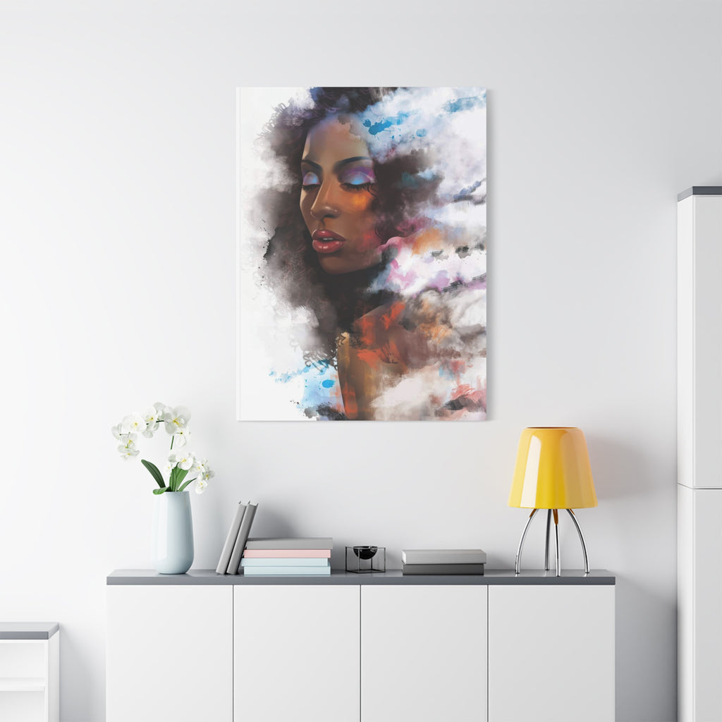 Abstract Portrait Canvas Wall Art — Colorful Afrocentric Woman Matte Stretched Canvas