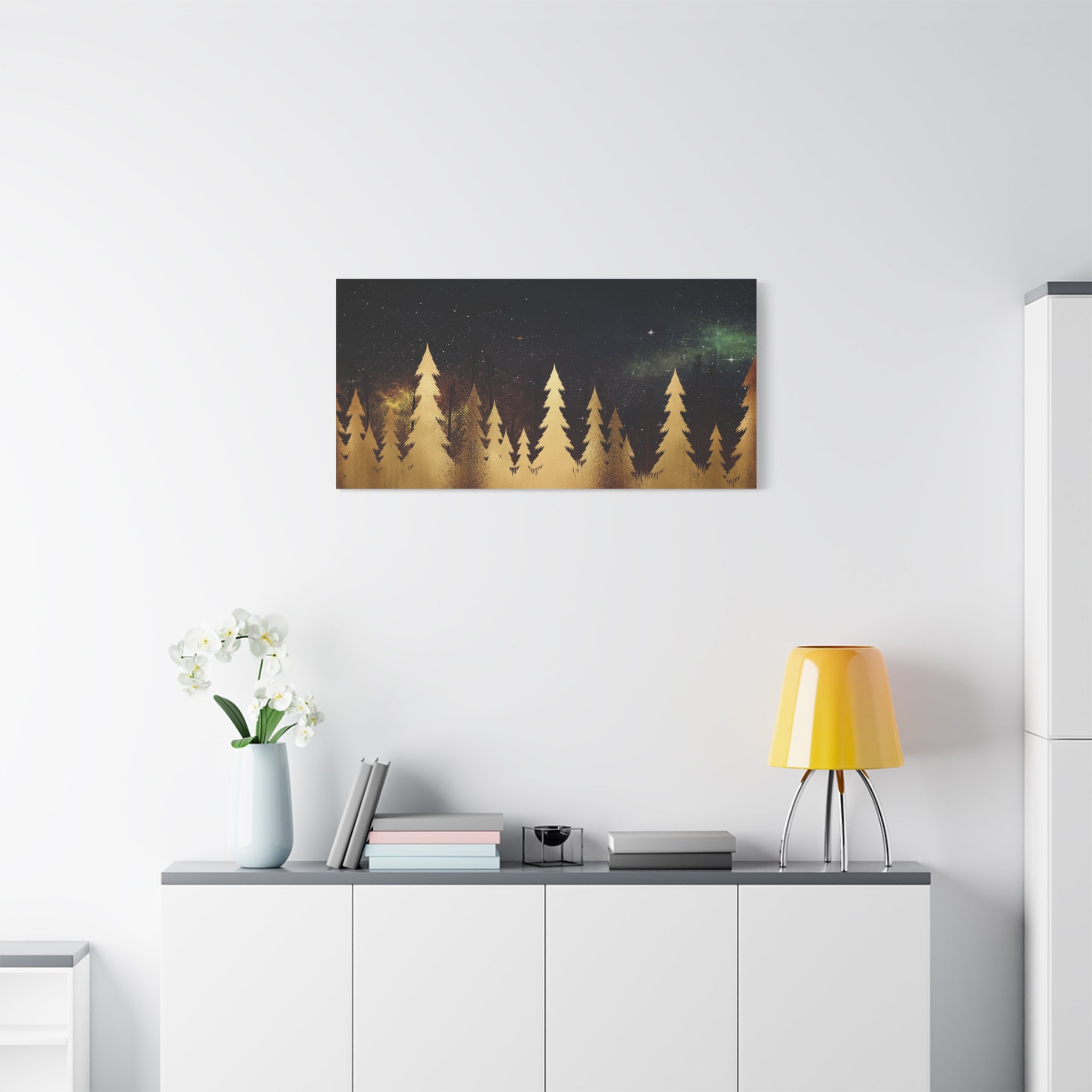 Forest Night Sky Matte Canvas Wall Art — Stretched Pine Silhouette Print