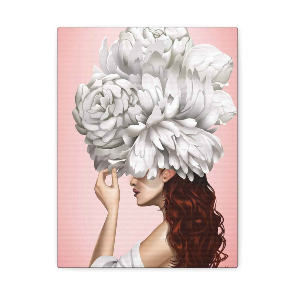 Floral Headdress Wall Art - Pink Portrait Matte Stretched Canvas - TheKaraHan