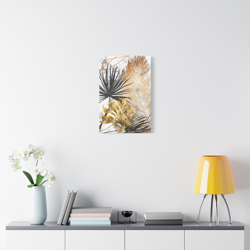 Gold & Black Tropical Feathers Canvas