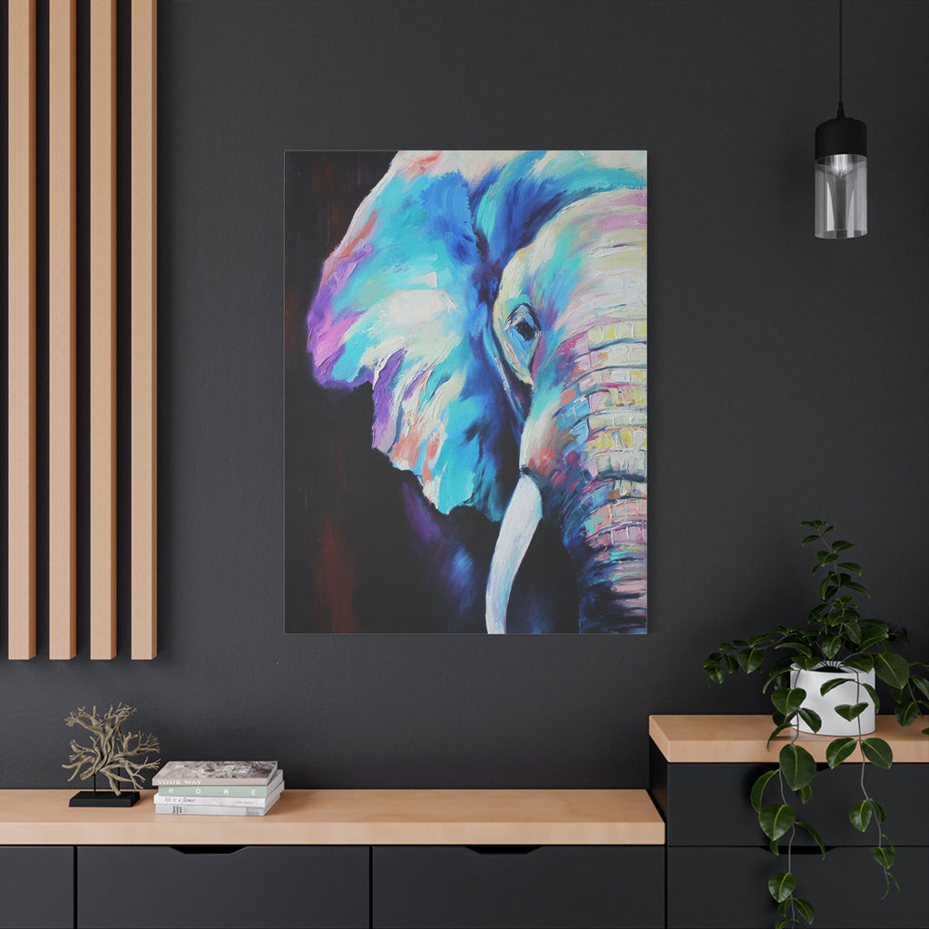 Vibrant Colorful Elephant Matte Stretched Canvas Wall Art