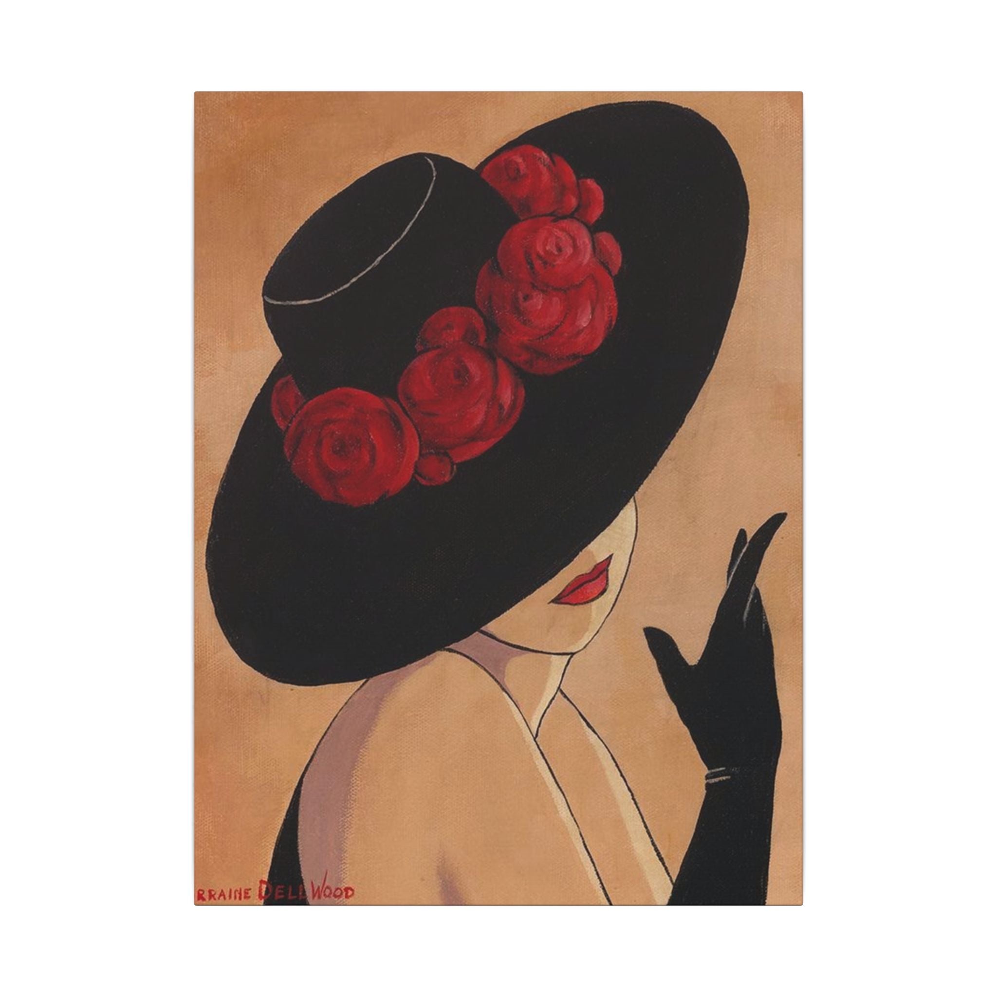 Elegant Lady in Black Hat Canvas Wall Art — Vintage Fashion Portrait 
