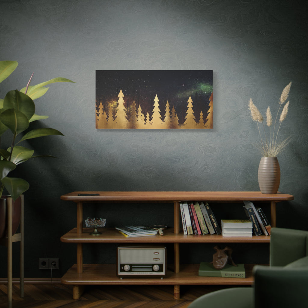 Forest Night Sky Matte Canvas Wall Art — Stretched Pine Silhouette Print