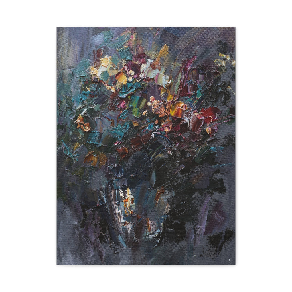 Abstract Floral Canvas Art - Moody Bouquet Matte Stretched Wall Painting - TheKaraHan