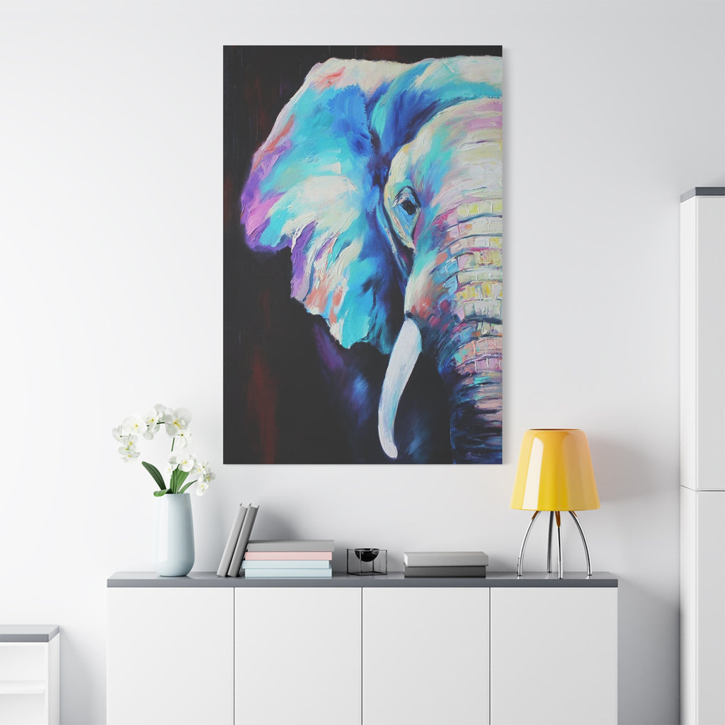 Vibrant Colorful Elephant Matte Stretched Canvas Wall Art