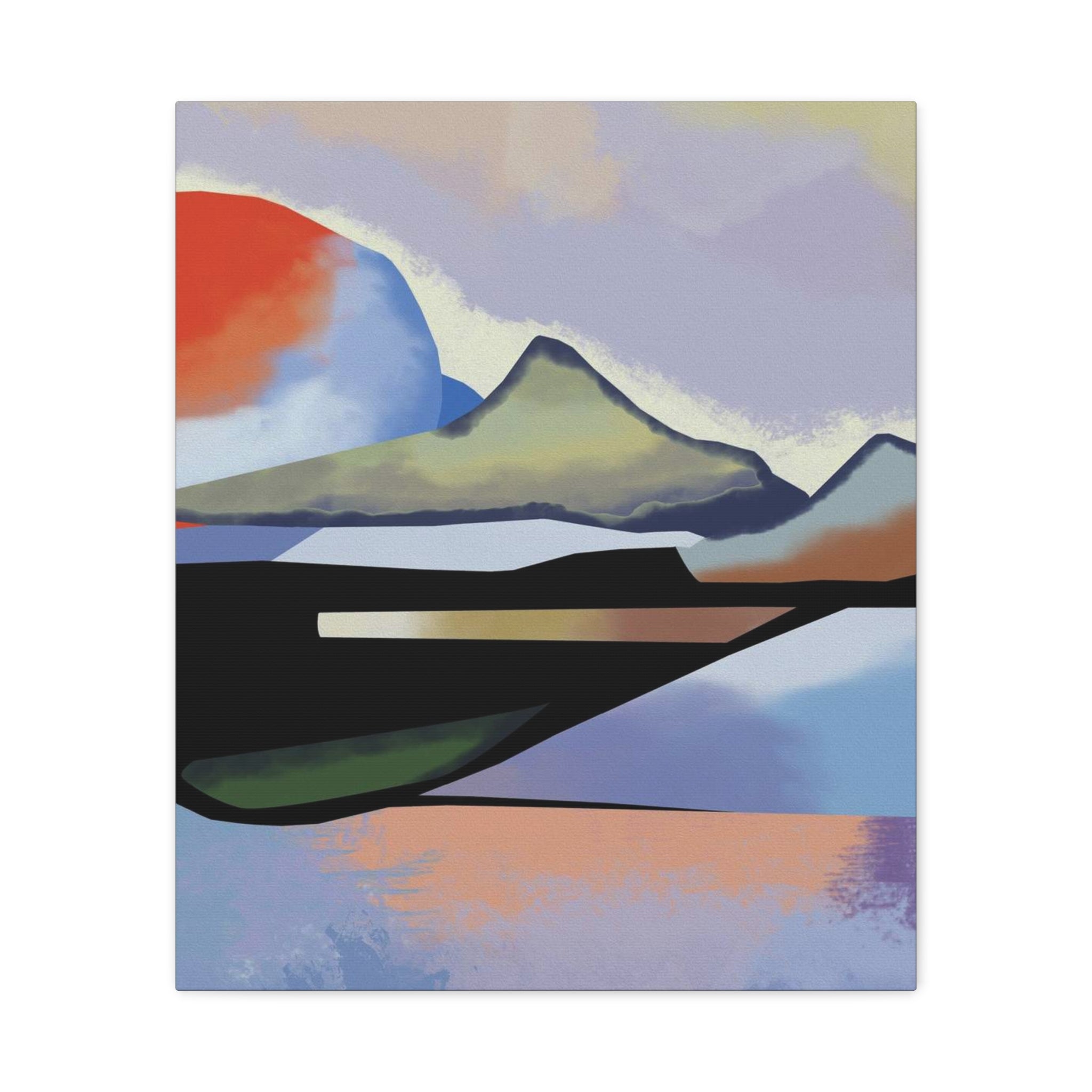 Abstract Sunset Landscape Canvas Print — Modern Mountain Wall Art 
