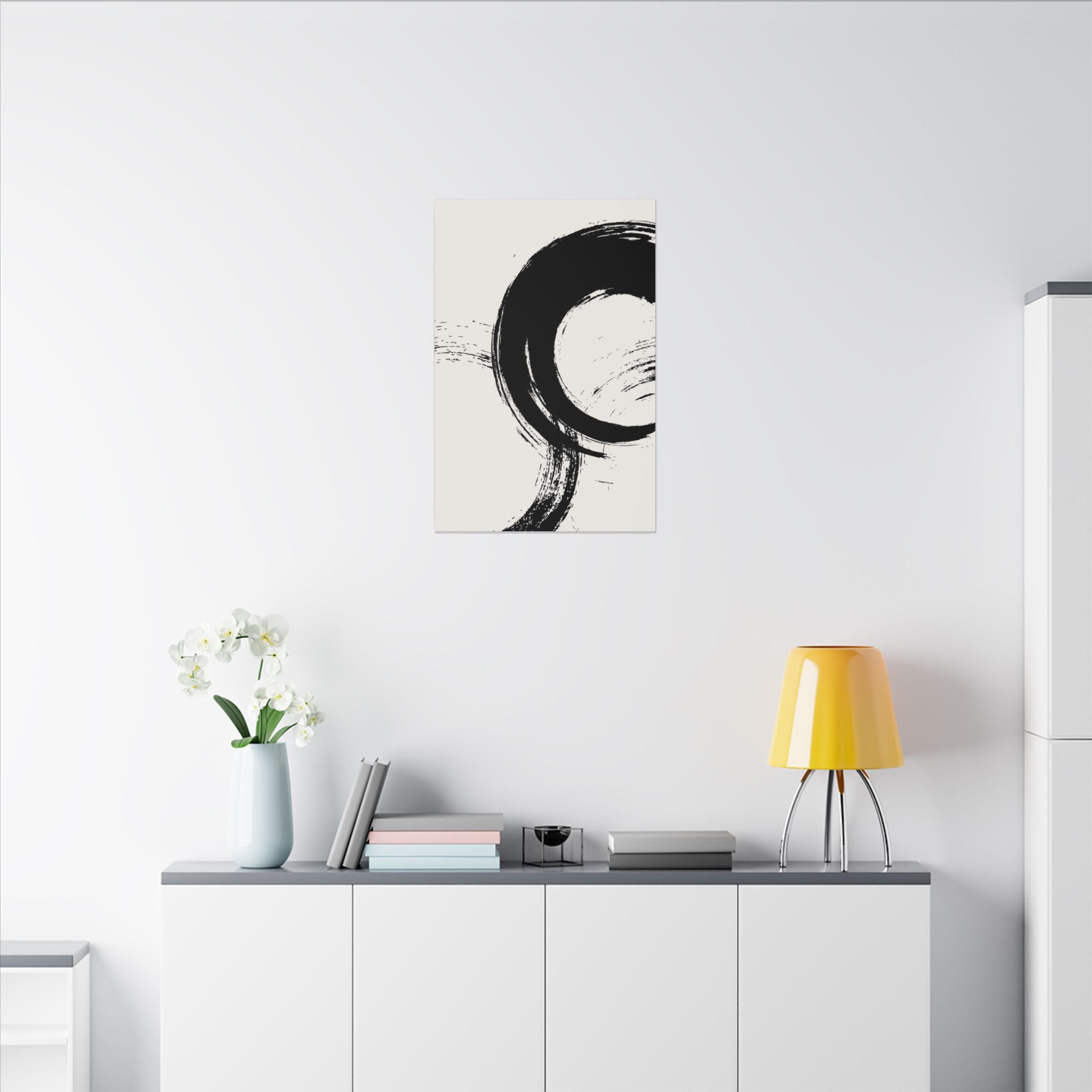 Zen Brushstroke Canvas Wall Art — Minimal Black Circle Abstract