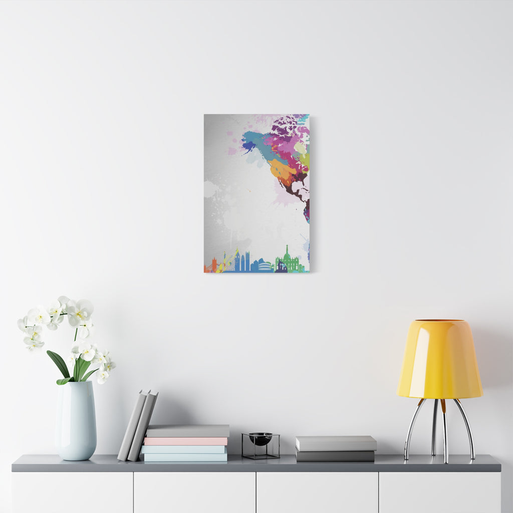 Color Splash World Map Canvas – Modern Stretched Matte Wall Art