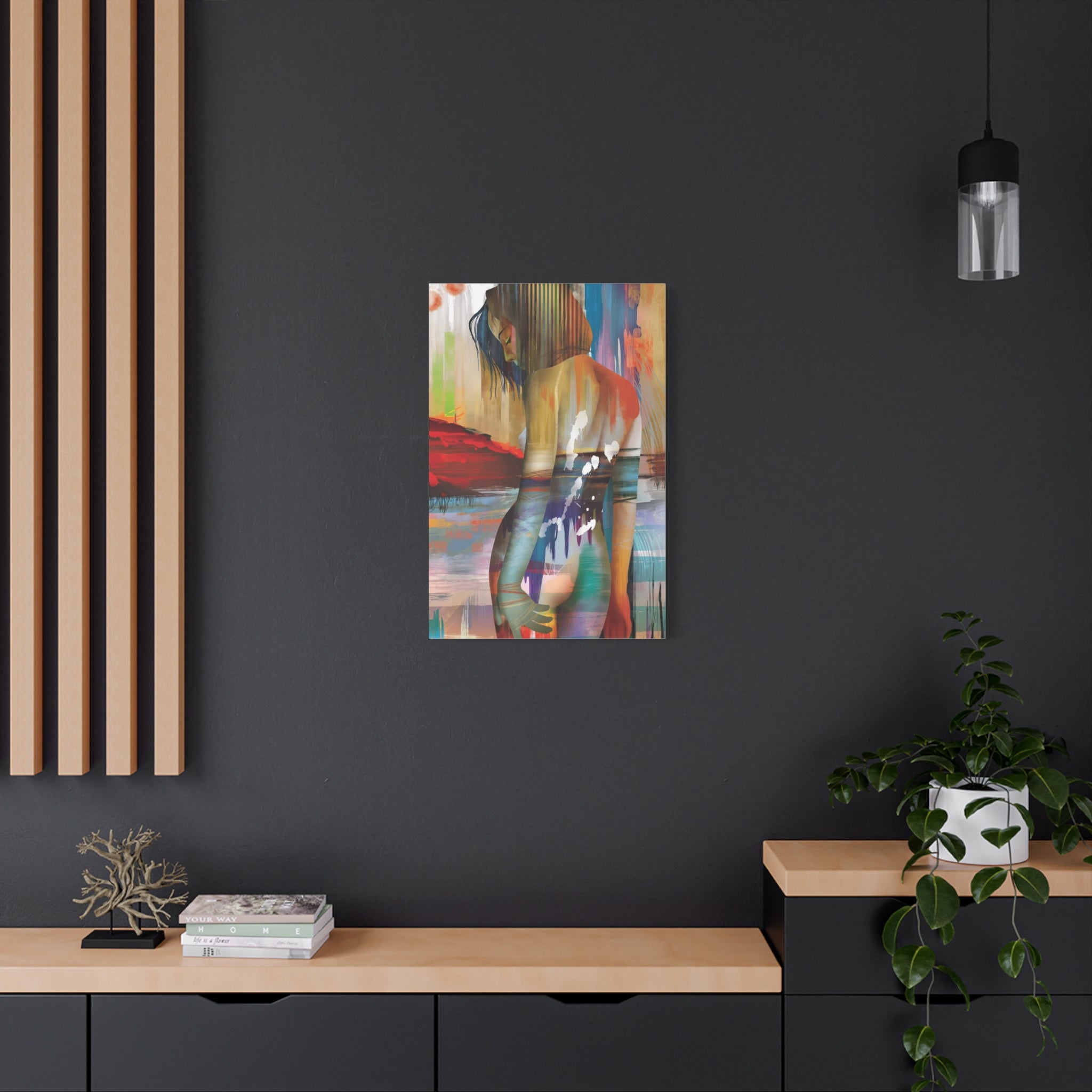 Abstract Figurative Canvas Art – Colorful Woman Matte Stretched Canvas