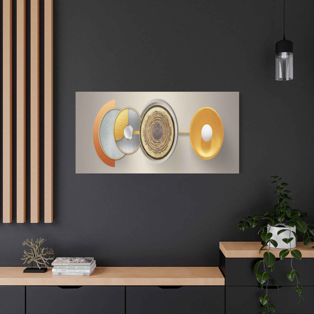 Abstract Gold Geometric Wall Art Canvas – Modern Luxury Metallic Circle Artwork
