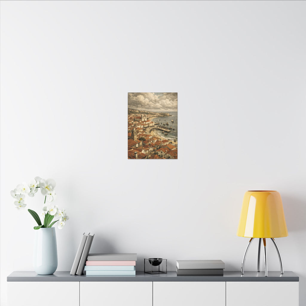 Coastal Mediterranean Canvas Print — Vintage Seaside Town Wall Art