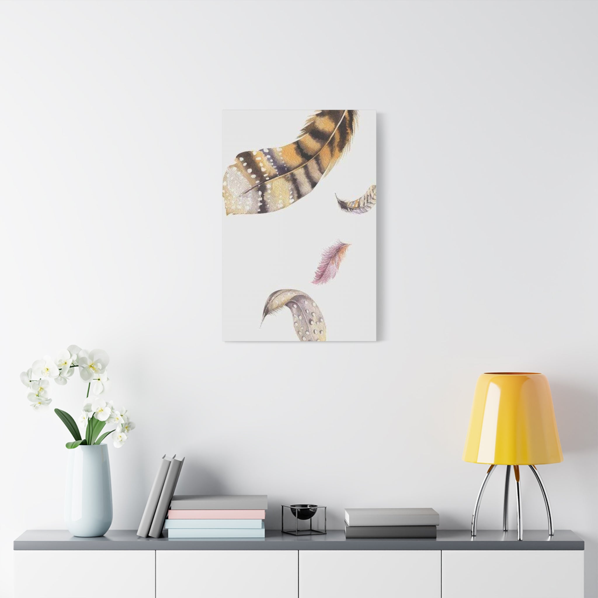 Watercolor Feather Wall Art - Boho Canvas Print, Neutral Nursery Decor - TheKaraHan