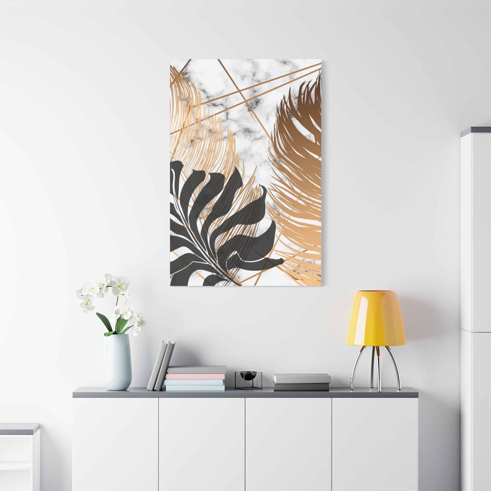 Tropical Palm Canvas Wall Art — Gold & Marble Botanical Print
