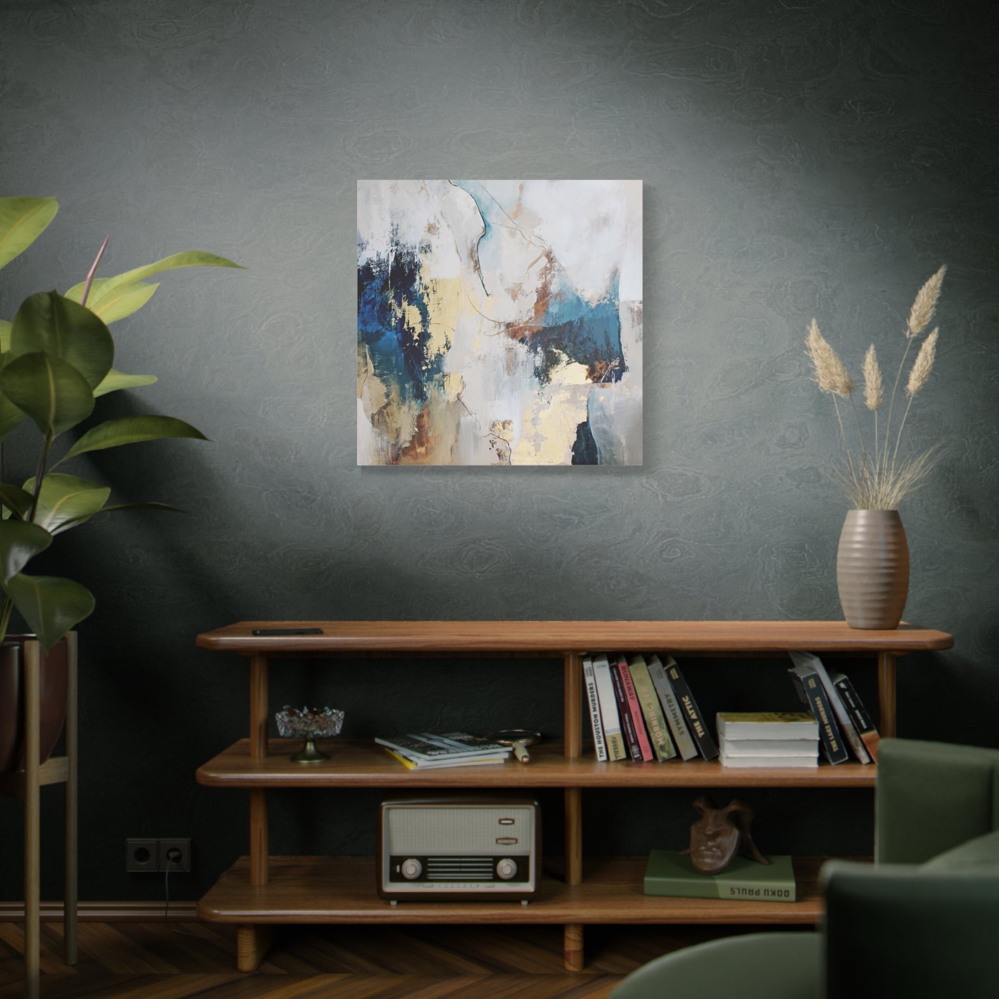 Abstract Blue Gold Matte Canvas (Stretched) 