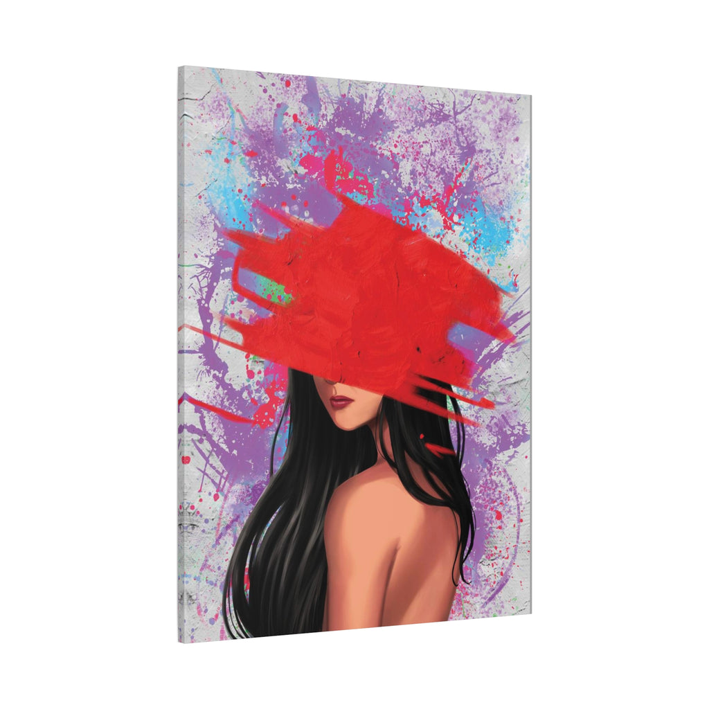 Abstract Red Brushstroke Woman — Matte Stretched Canvas Wall Art 