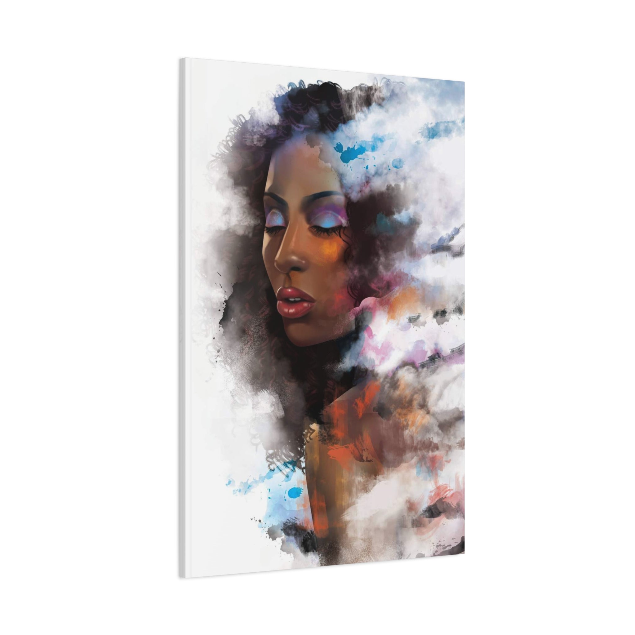Abstract Portrait Canvas Wall Art — Colorful Afrocentric Woman Matte Stretched Canvas 