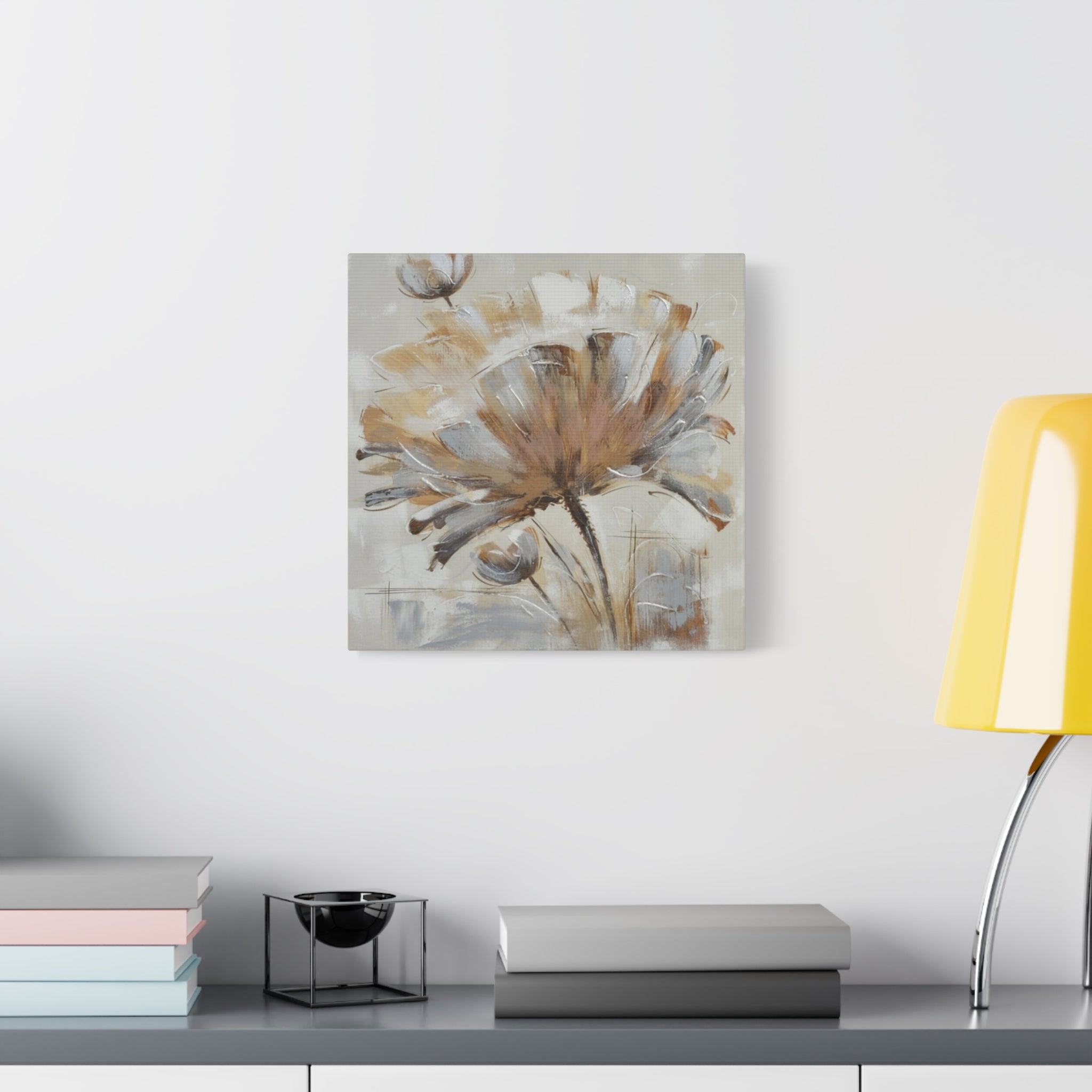 Neutral Floral Canvas Wall Art — Abstract Beige Flower Stretched Canvas 