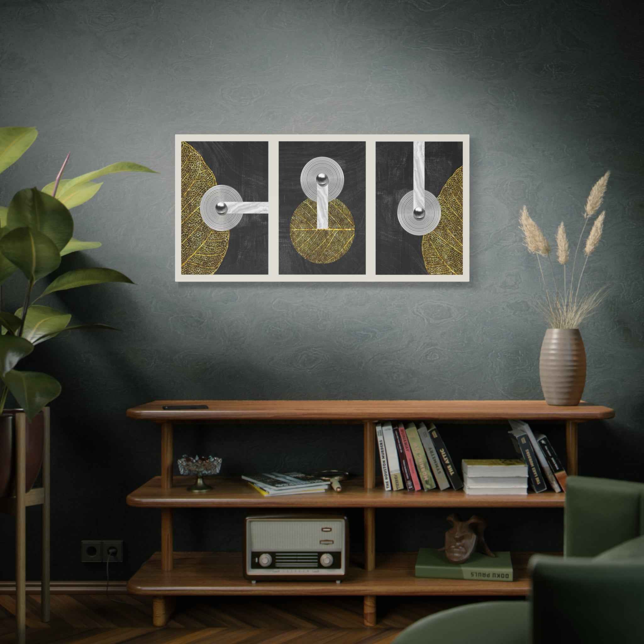 Modern Abstract Geometric Canvas Wall Art – Black Gold Minimalist Wall Decor for Living Room