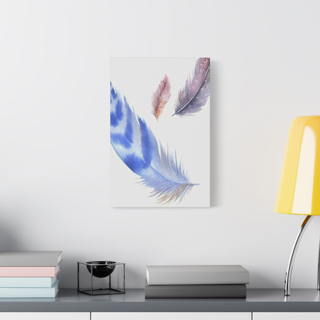 Watercolor Feather Canvas Print – Blue & Pastel Feather Wall Art