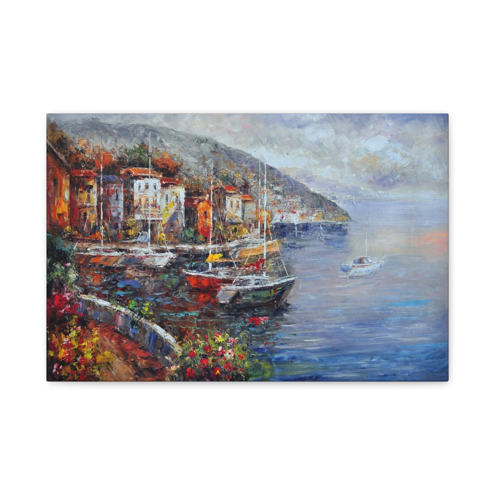 Mediterranean Harbor Matte Canvas - Stretched Seascape Wall Art 