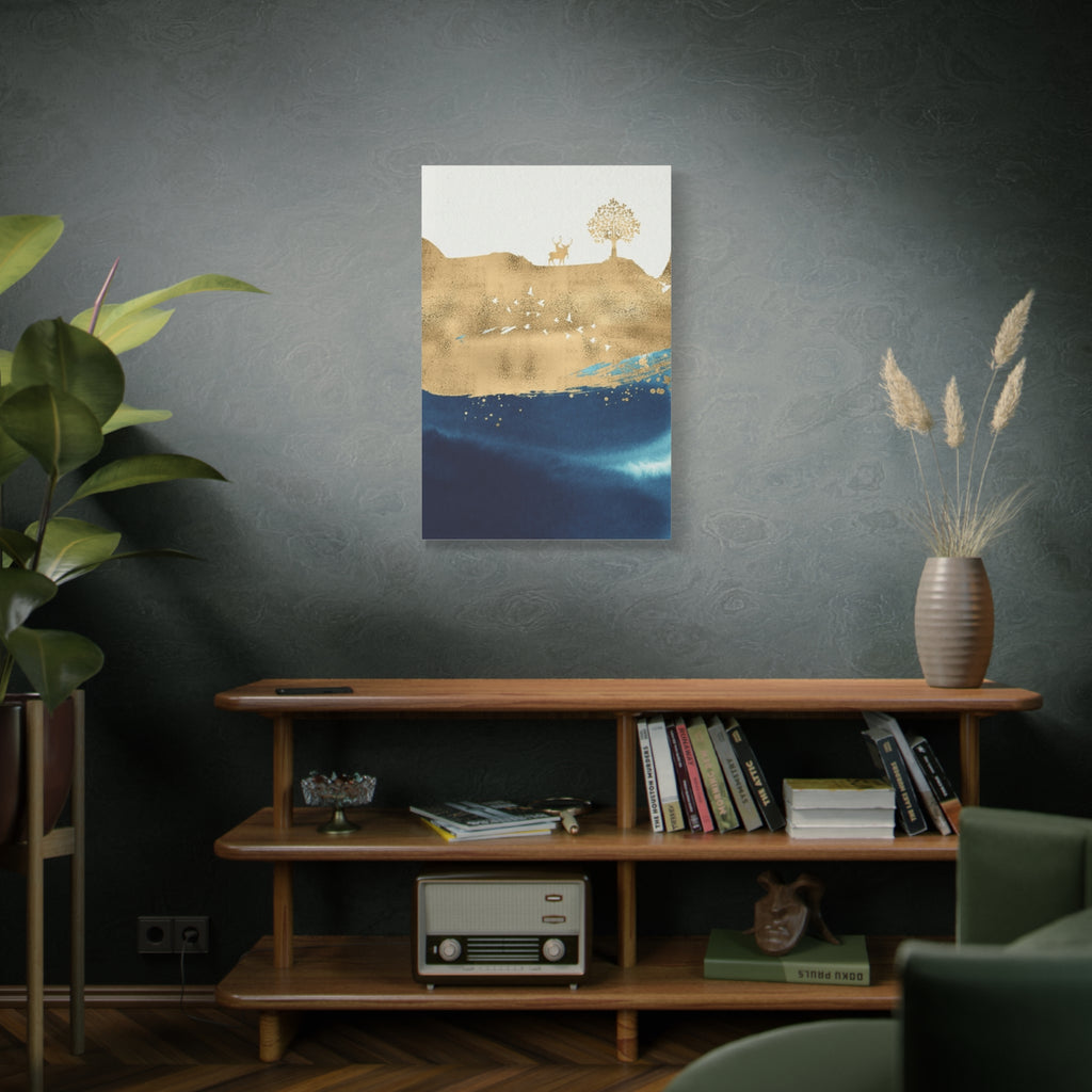 Canvas Wall Art - Gold & Navy Abstract Landscape with Deer