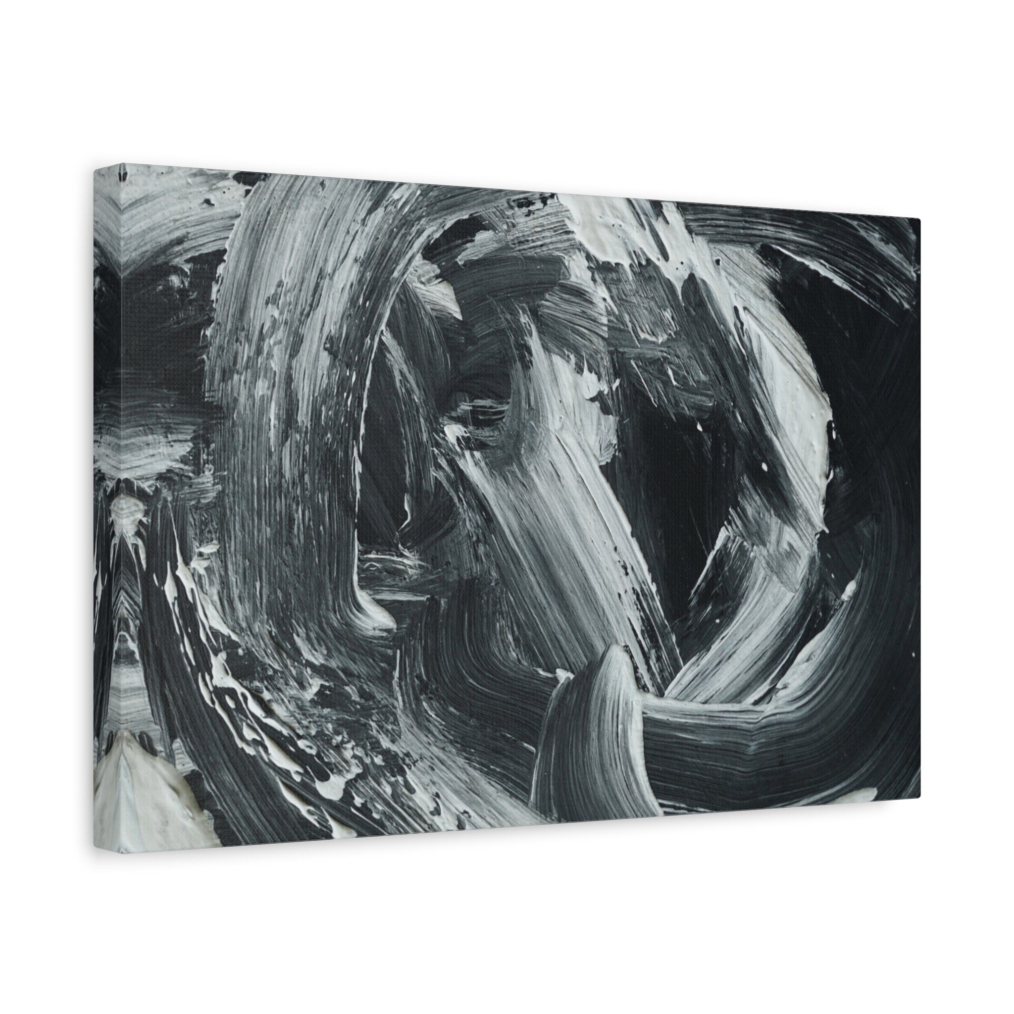Abstract Black & White Swirl Matte Canvas Art — Minimalist Monochrome Wall Decor 