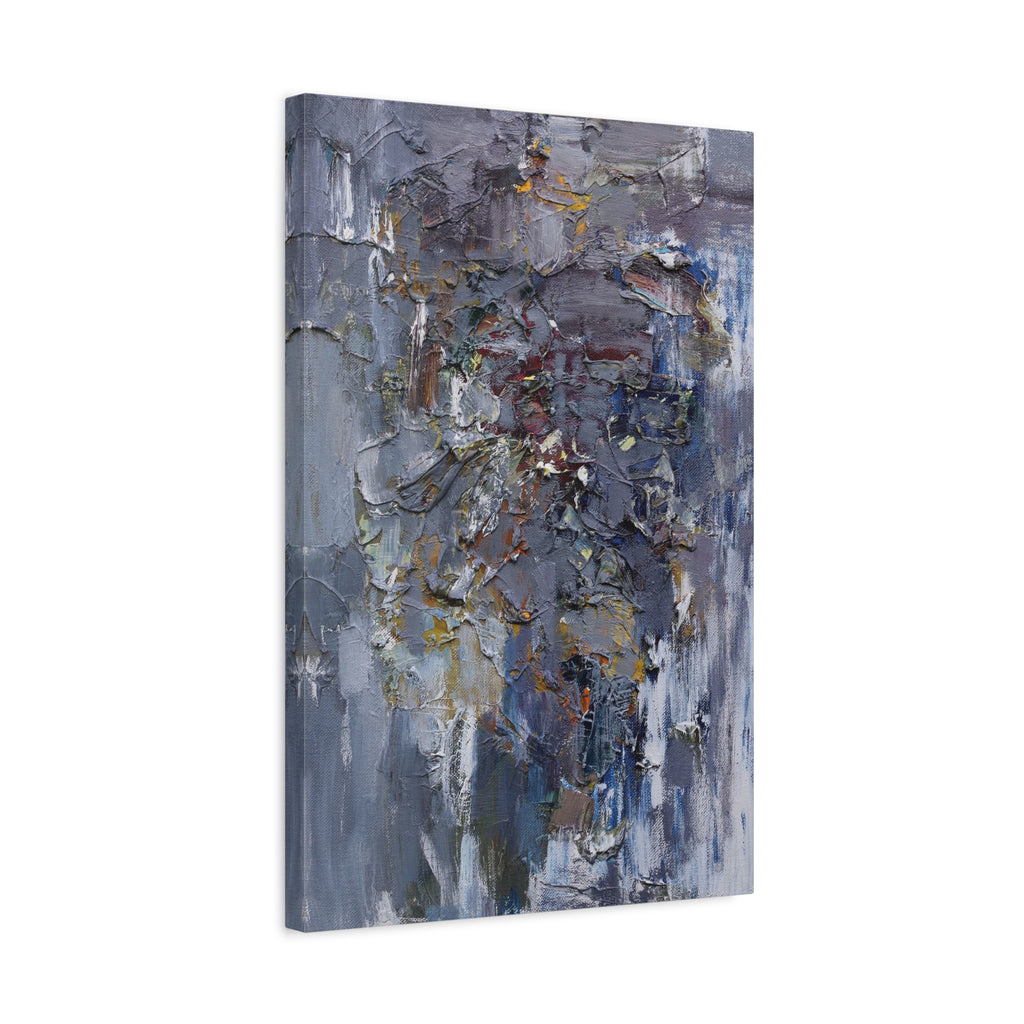 Abstract Textured Canvas Wall Art — Moody Blue Grey Palette