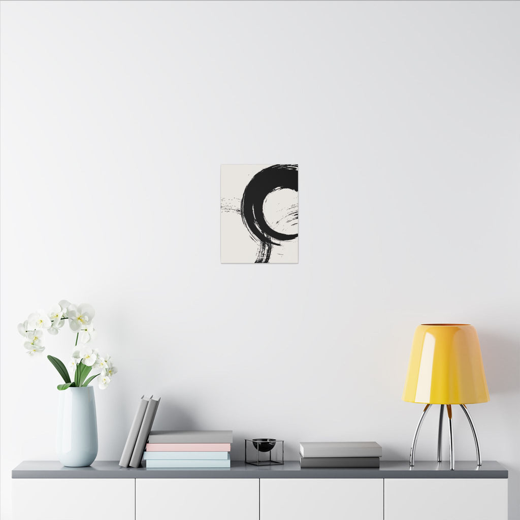 Zen Brushstroke Canvas Wall Art — Minimal Black Circle Abstract