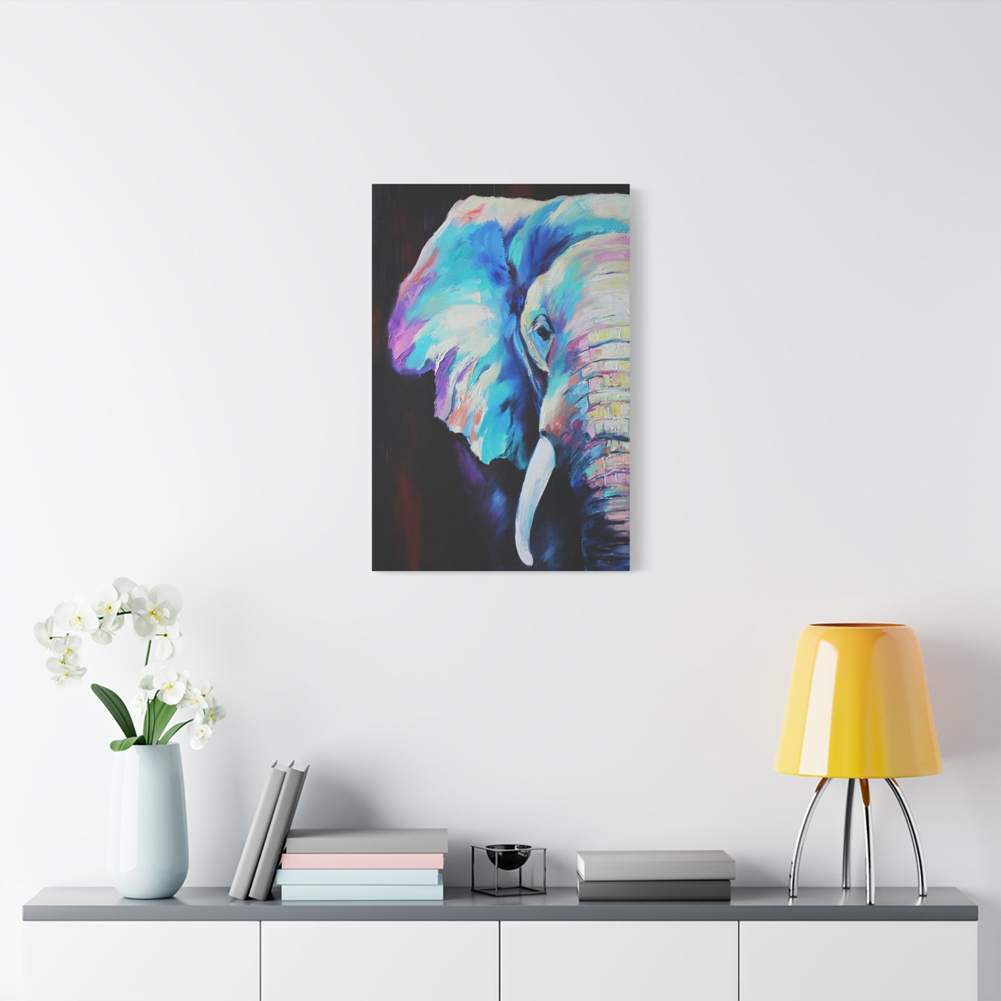 Vibrant Colorful Elephant Matte Stretched Canvas Wall Art