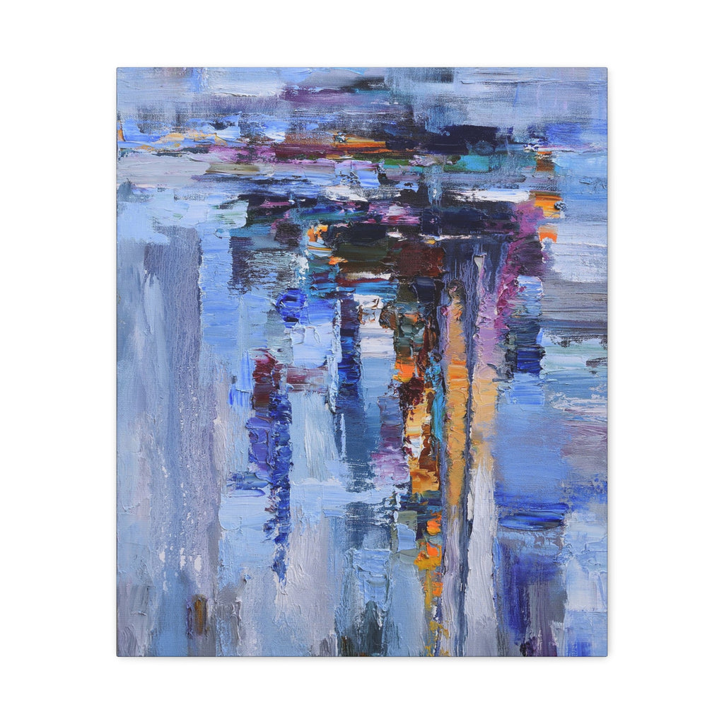 Abstract Blue Cityscape Canvas Print – Modern Stretched Matte Wall Art - TheKaraHan