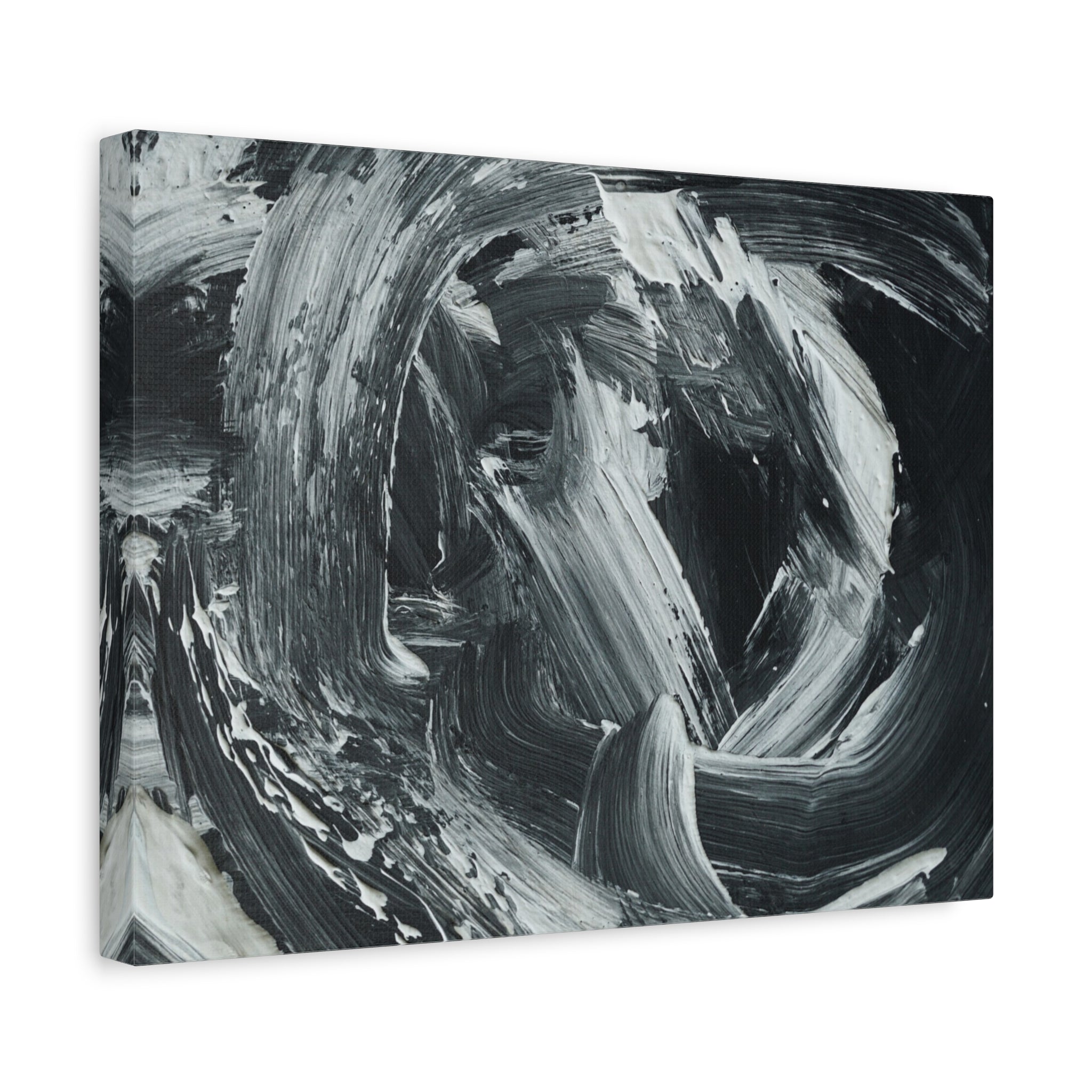 Abstract Black & White Swirl Matte Canvas Art — Minimalist Monochrome Wall Decor 