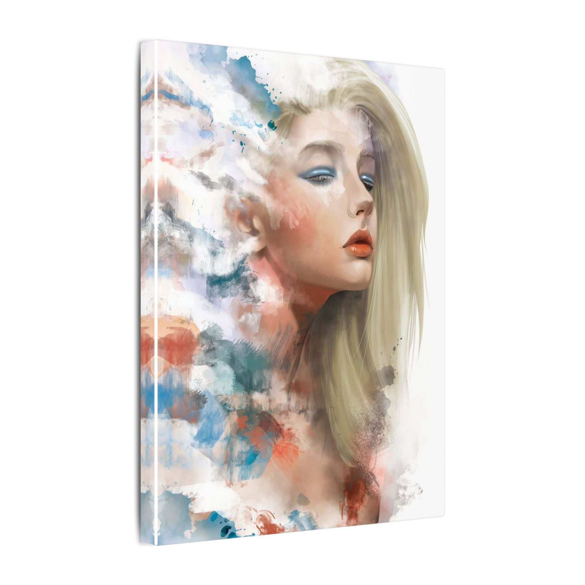 Watercolor Portrait Canvas — Dreamy Female Face Wall Art, Matte Stretched Print 