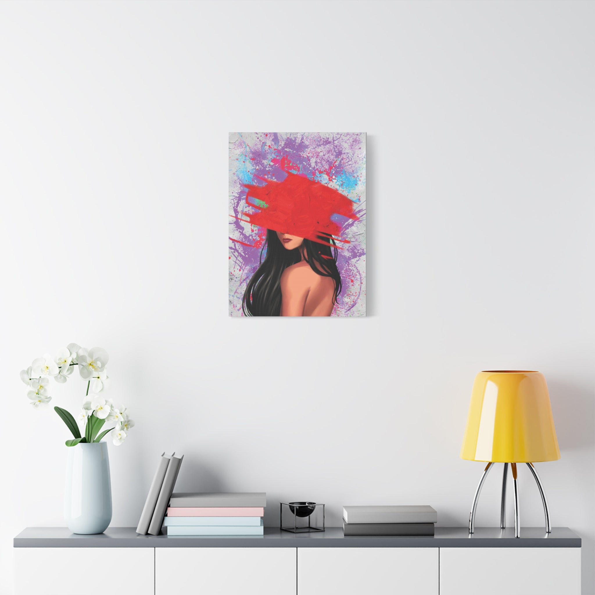 Abstract Red Brushstroke Woman — Matte Stretched Canvas Wall Art 