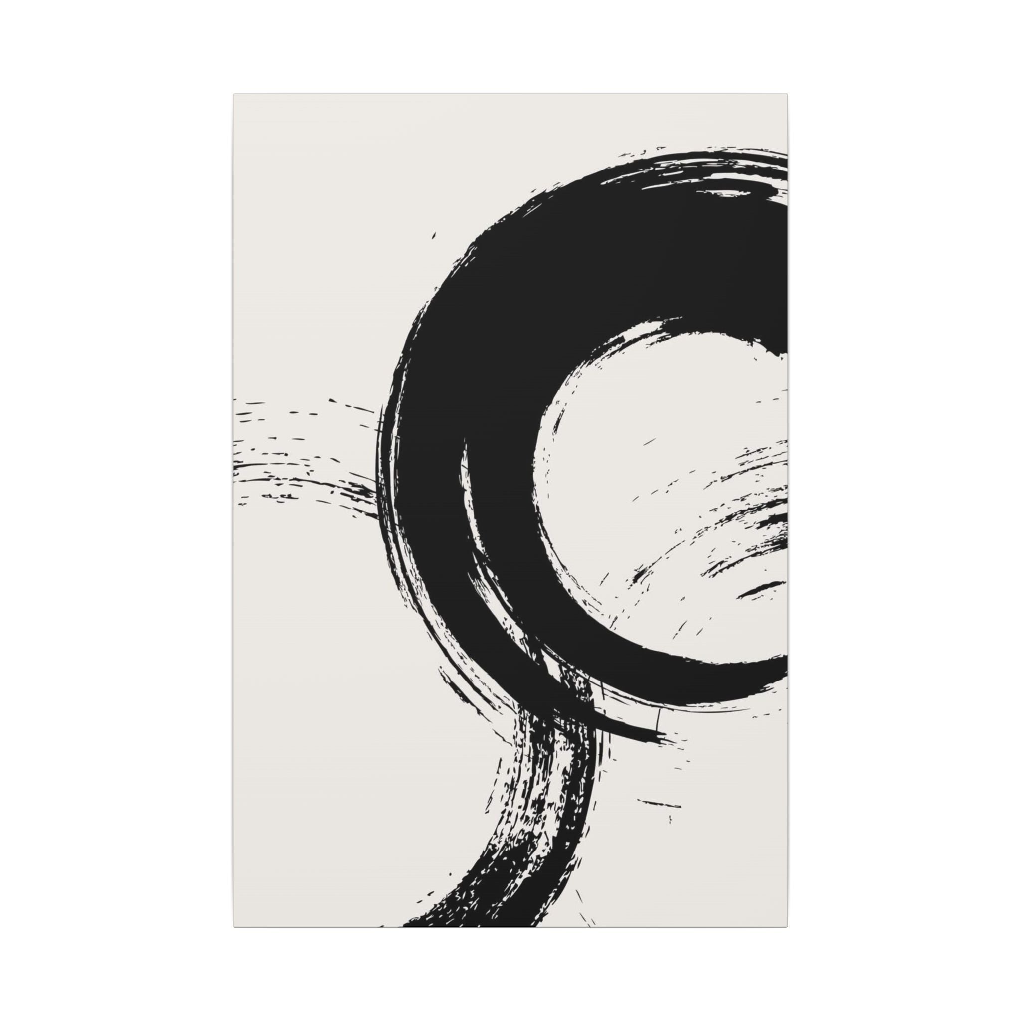 Zen Brushstroke Canvas Wall Art — Minimal Black Circle Abstract 