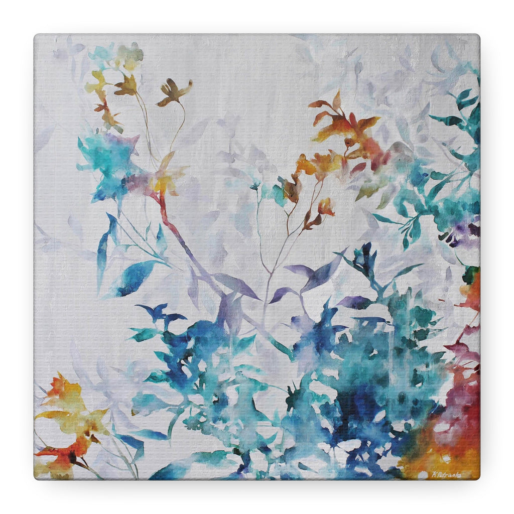 Floral Watercolor Canvas Wall Art — Abstract Blue & Teal Botanical Print