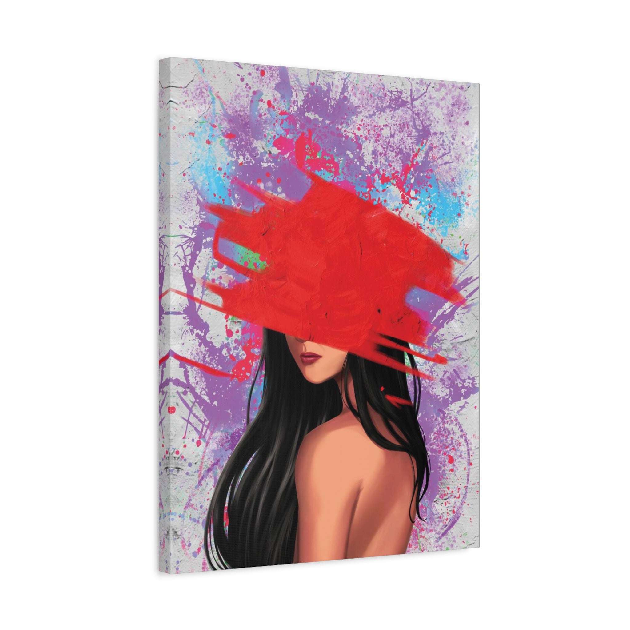 Abstract Red Brushstroke Woman — Matte Stretched Canvas Wall Art 