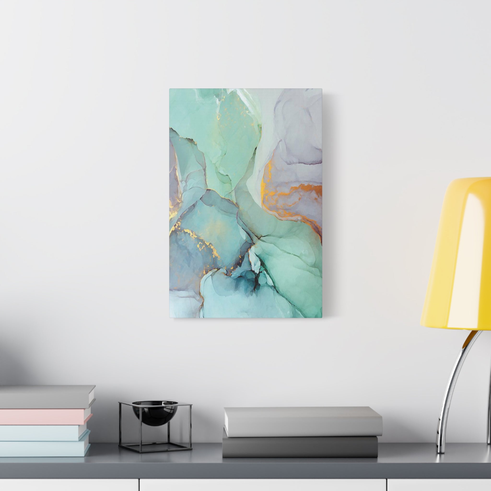 Aqua Marble Abstract Canvas Art — Matte Stretched Wall Print 