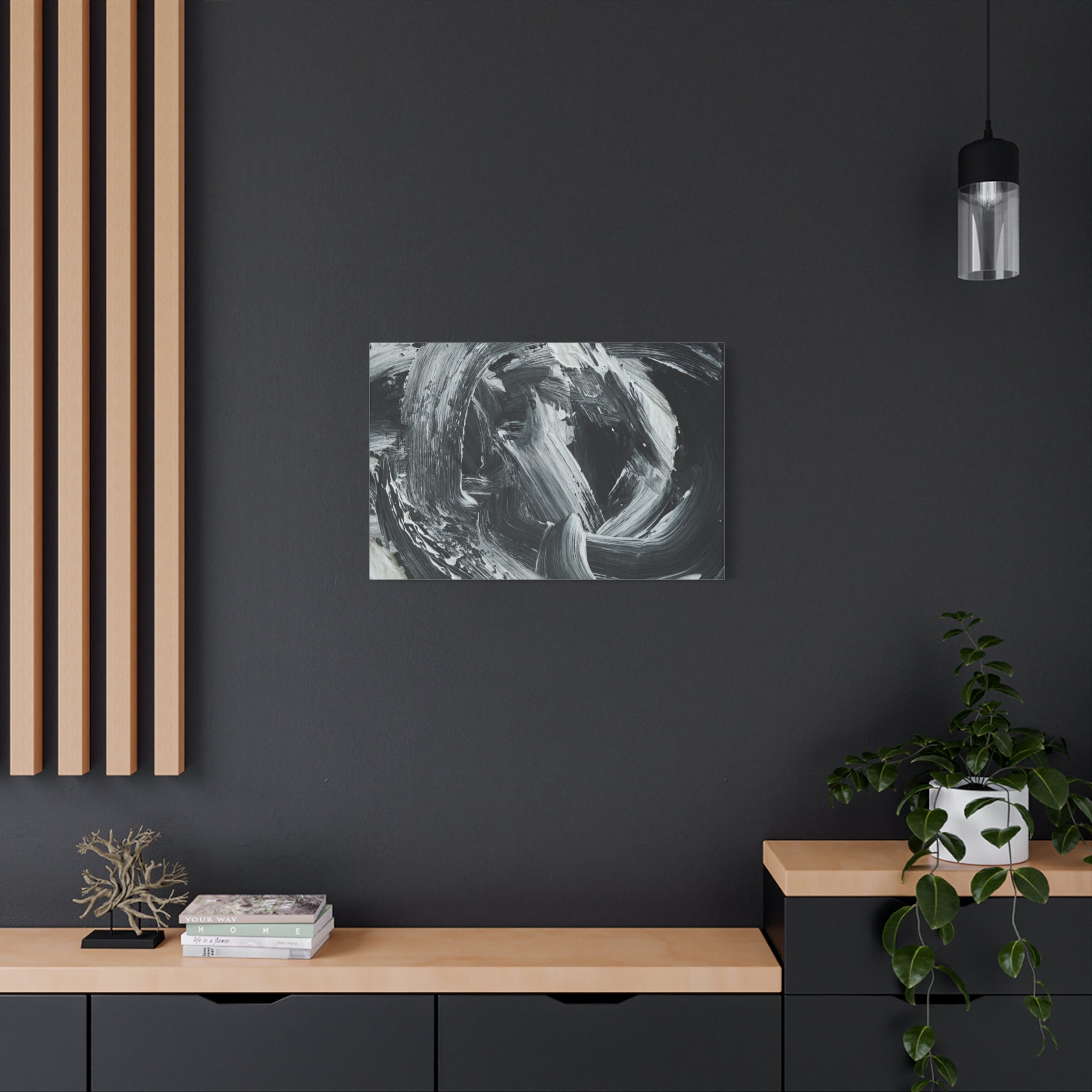 Abstract Black & White Swirl Matte Canvas Art — Minimalist Monochrome Wall Decor 