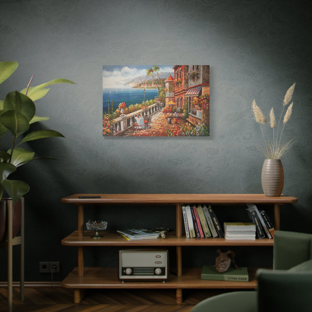 Coastal Villa Seaside Canvas Print — Mediterranean Terrace Wall Art, Matte Stretched 1.25" 