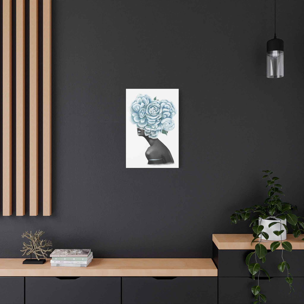 Blue Floral Woman Canvas Wall Art – Abstract Female Portrait